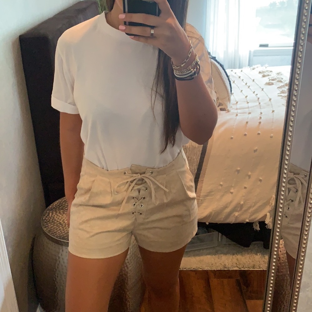 NWOT - Very J Gold/Tan Lace up Shorts